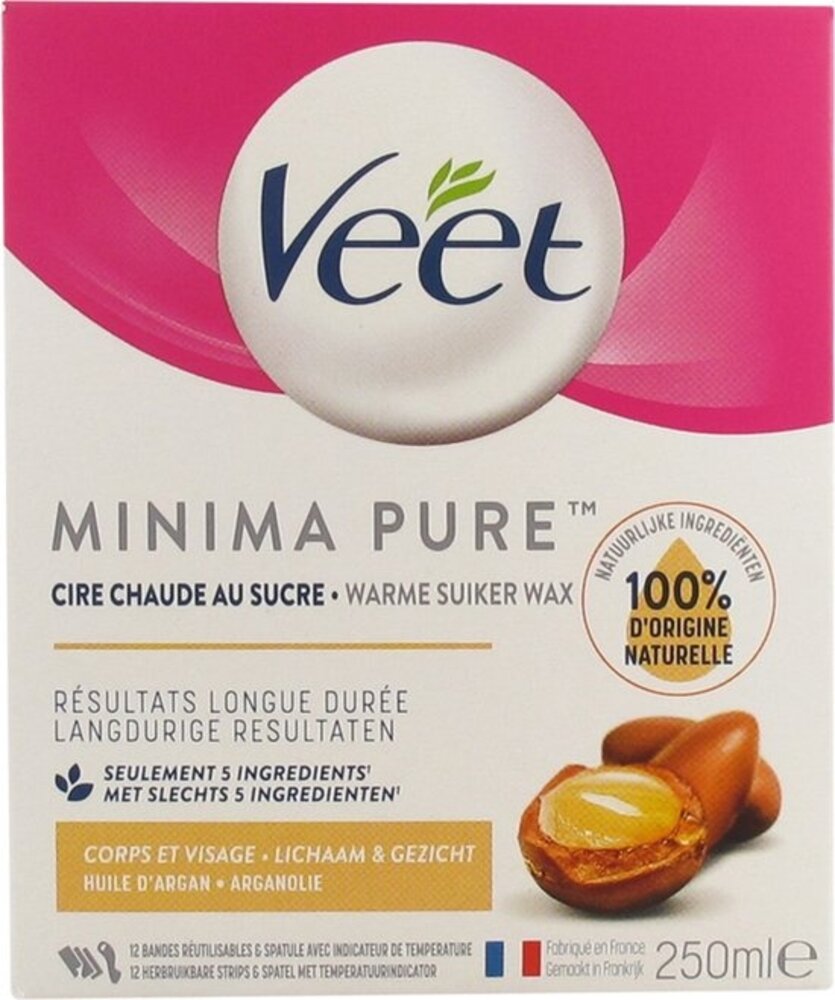 Veet Veet VEET MINIMA PURE ONTHARINGSWAX KIT ARGANOLIE - 250ML voor een zachte huid Veet Veet VEET MINIMA PURE ONTHARINGSWAX KIT ARGANOLIE - 250ML voor een zachte huid