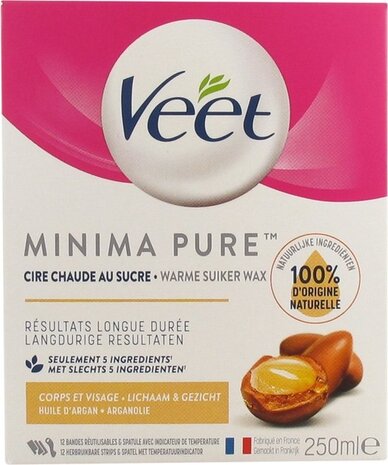 Veet Veet VEET MINIMA PURE ONTHARINGSWAX KIT ARGANOLIE - 250ML voor een zachte huid Veet Veet VEET MINIMA PURE ONTHARINGSWAX KIT ARGANOLIE - 250ML voor een zachte huid