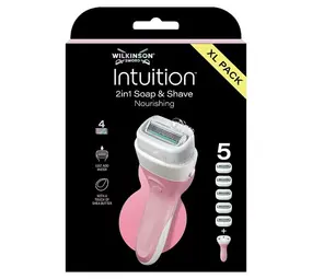Wilkinson Wilkinson Sword Intuition 2in1 Soap & Shave - XL Pack met 5 Blades starterskit Wilkinson Wilkinson Sword Intuition 2in1 Soap & Shave - XL Pack met 5 Blades starterskit