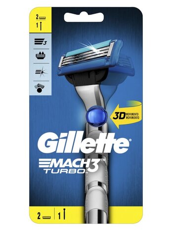 Gillette Gillette Mach3 Turbo Scheerhouder met 2 Navulmesjes Gillette Gillette Mach3 Turbo Scheerhouder met 2 Navulmesjes