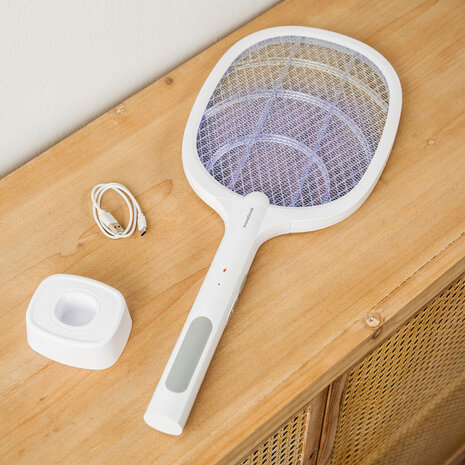 Huismerk Elektrische 2-in-1 Vliegenmepper & Insectenracket met UV-licht — Elecfly Huismerk Elektrische 2-in-1 Vliegenmepper & Insectenracket met UV-licht — Elecfly