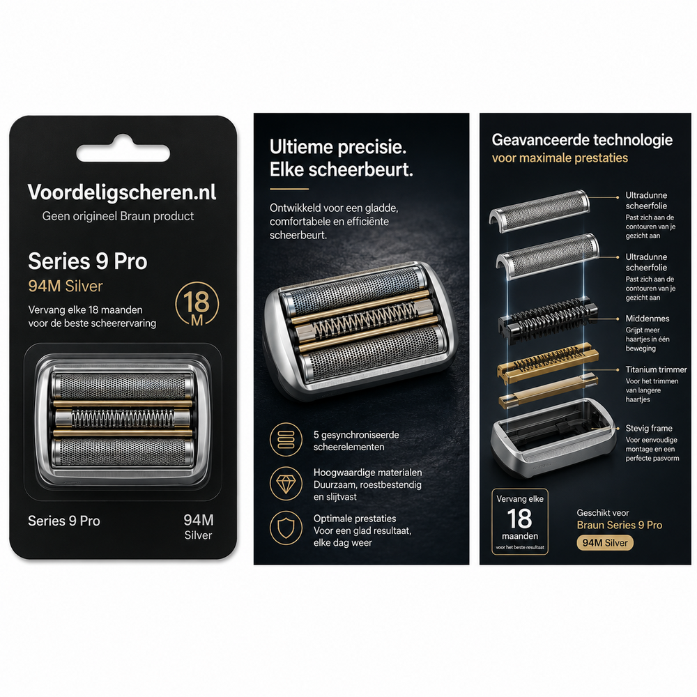 Huismerk Universele Scheerkop voor de Braun 94M Series 9 -zilver Huismerk Universele Scheerkop voor de Braun 94M Series 9 -zilver