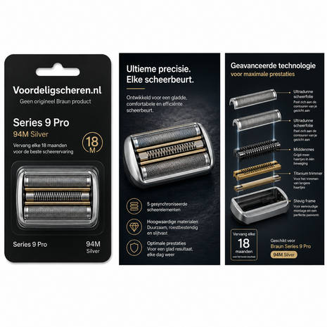 Huismerk Universele Scheerkop voor de Braun 94M Series 9 -zilver Huismerk Universele Scheerkop voor de Braun 94M Series 9 -zilver