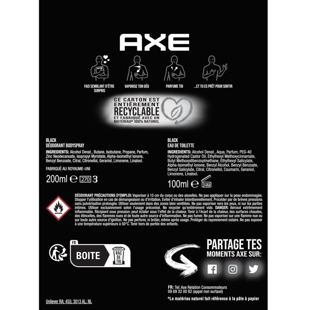 Axe Axe Geschenkset Black Eau de Toilette 100 ml + Deospray 150ml Axe Axe Geschenkset Black Eau de Toilette 100 ml + Deospray 150ml