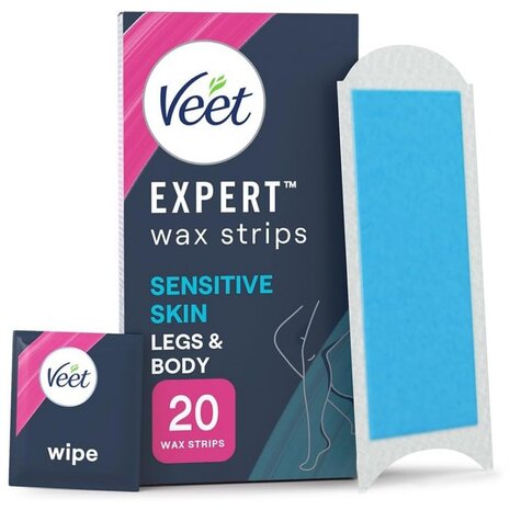 Veet Veet Expert Wax Strips 20pcs +2 Finish Wipes - Legs & Body Sensitive Skin Veet Veet Expert Wax Strips 20pcs +2 Finish Wipes - Legs & Body Sensitive Skin