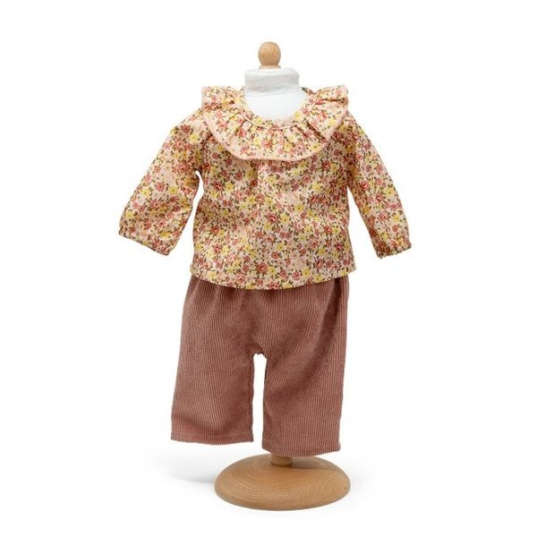 Bloemetjesshirt met ruche en broek 33-37cm