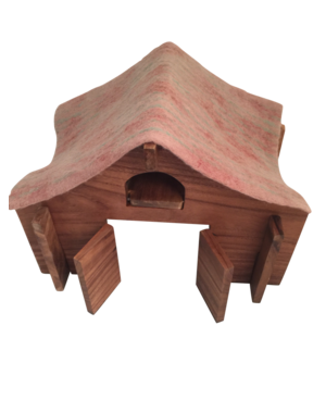 Papoose Toys Barn with Felt Roof and Ladder