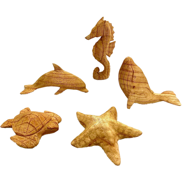 Papoose Toys Sea Animals Hand Carved/5pc