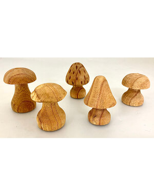 Papoose Toys Mushrooms Hand Carved/5pc