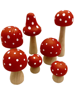 Papoose Toys Mushrooms Red/White Dots/7pc