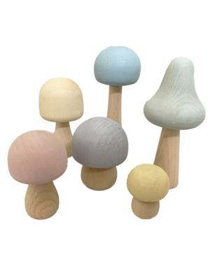 Papoose Toys Pastel Wood Mushrooms/6pc