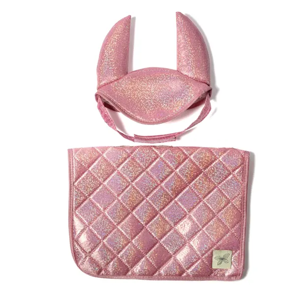Zadeldekje en Mutsje roze voor Hobby Horse