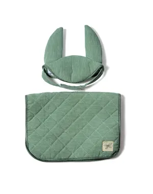 Zadeldekje en Mutsje corduroy groen voor stokpaard