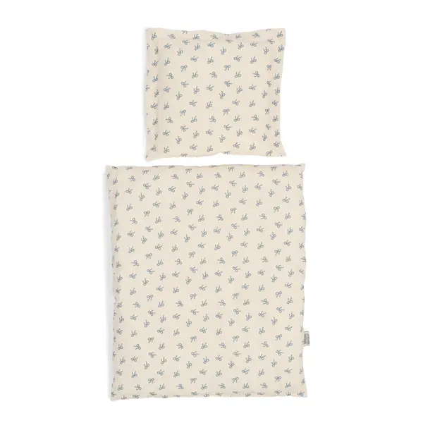 Poppenbedset blauwe strik, 50cm