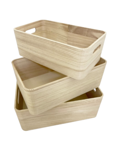 Papoose Toys Stapelbare bakjes/3-delig naturel