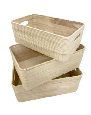 Papoose Toys Stapelbare bakjes/3-delig naturel