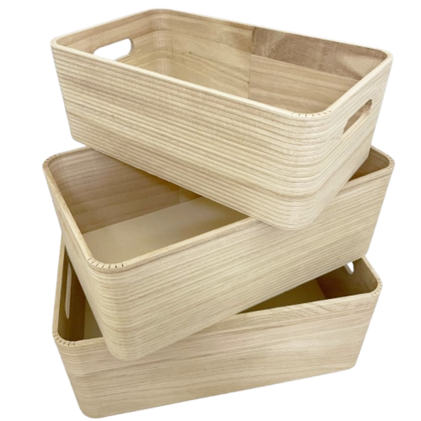 Papoose Toys Stapelbare bakjes/3-delig naturel