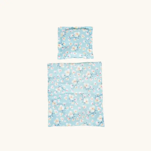 Poppenbedset 50cm bloemen, blauw