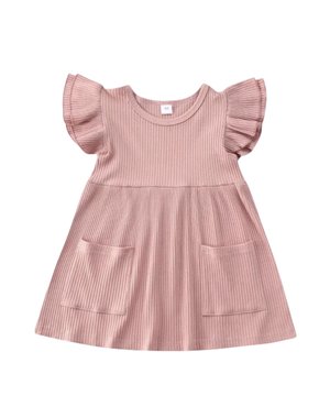  Pocket Ruffle Dress - Light Pink