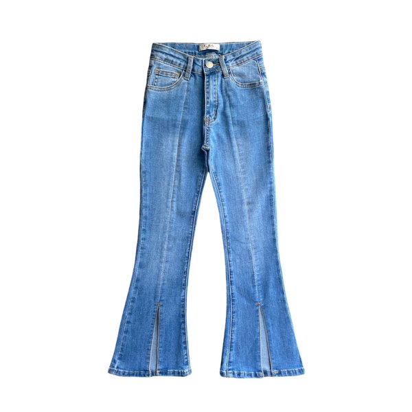 Front Split Flared Jeans - Blue