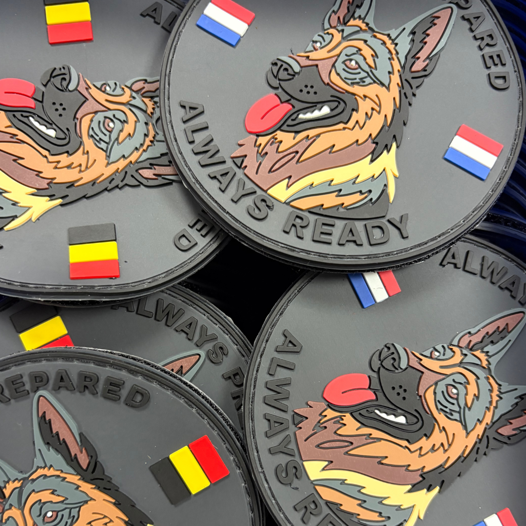 Always Prepared® PVC Patch – German Shepherd Dog – Tactical Round Patch with Dutch Flag