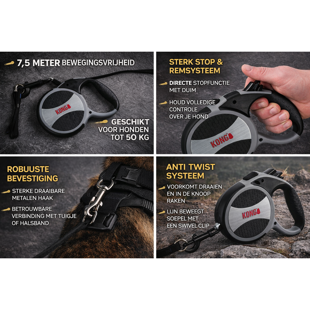 KONG Retractable Leash - Explore Grijs L - 7,5M