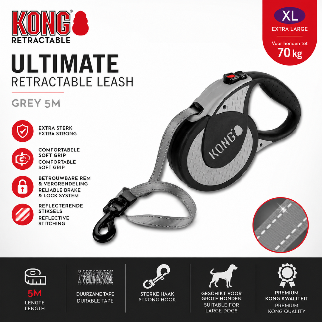 KONG Retractable Leash - Ultimate Grijs 5M