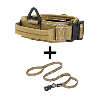 Combi-Deal Pro Halsband + Riem Khaki Reflecterend