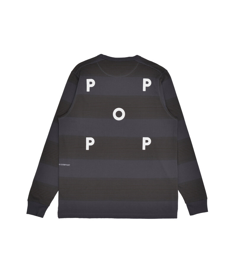 POP Trading Company Striped Logo Longsleeve T-Shirt Charcoal Delicioso