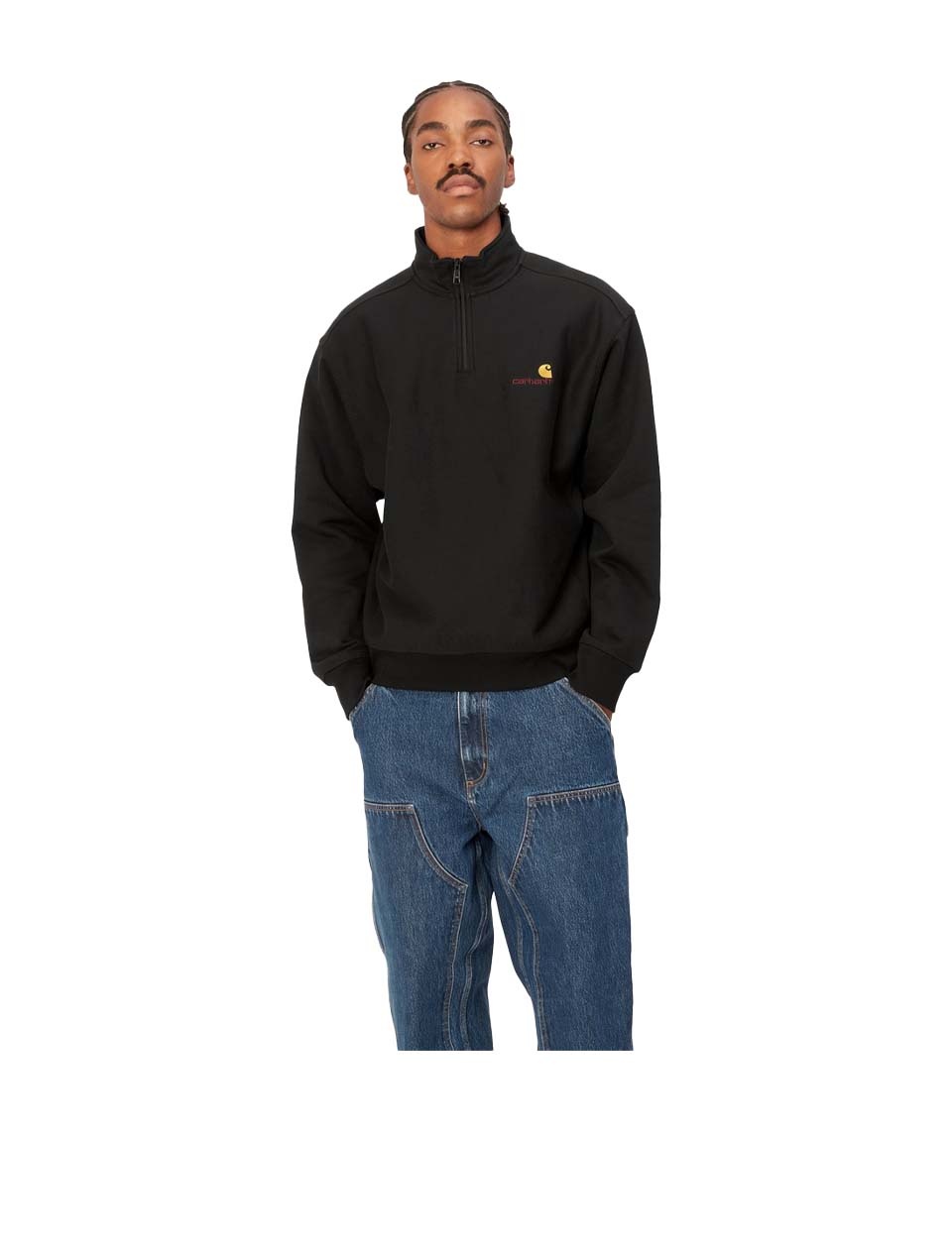 Carhartt WIP Half Zip American Script Sweat Black