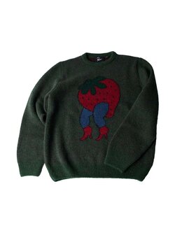 By Parra Stupid Strawberry Knitted Pullover Hunter Green