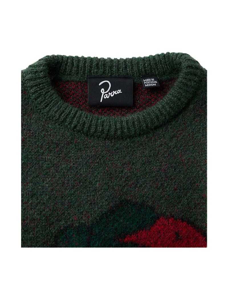 By Parra Stupid Strawberry Knitted Pullover Hunter Green