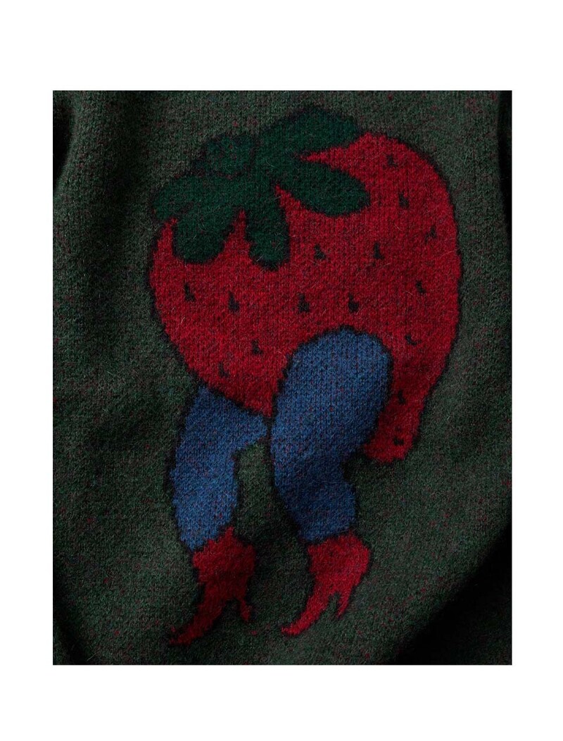 By Parra Stupid Strawberry Knitted Pullover Hunter Green