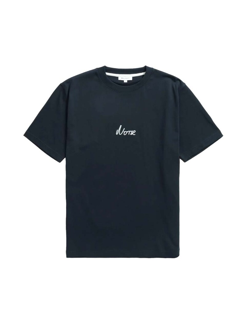 Norse Projects Johannes Organic Chain Stitch Logo T-Shirt Dark Navy