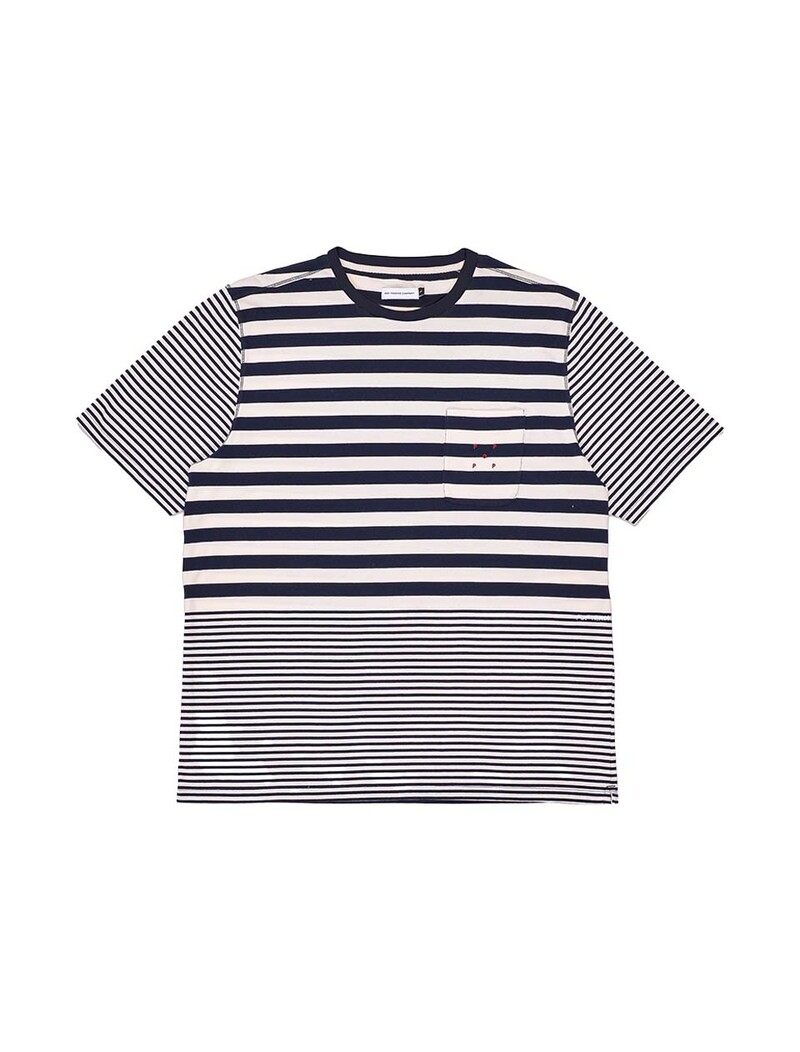 POP Trading Company Striped Pocket T-Shirt Navy Off White