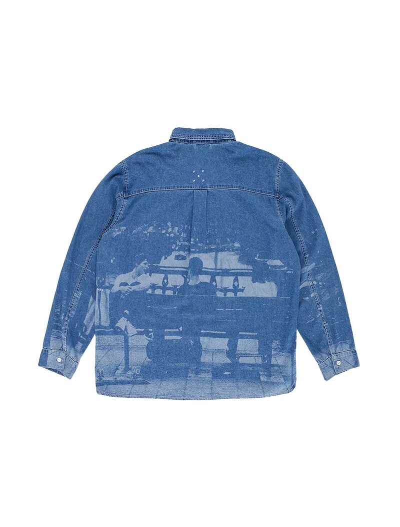 POP Trading Company Printed Denim Shirt Denim Blue