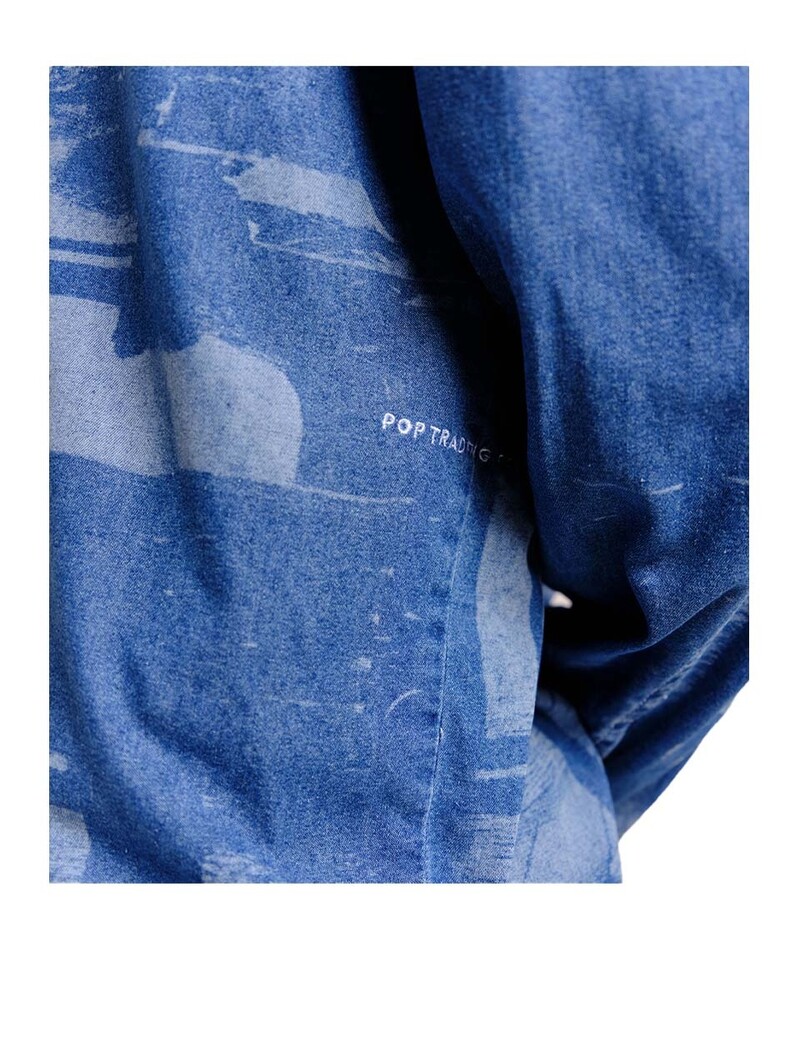 POP Trading Company Printed Denim Shirt Denim Blue