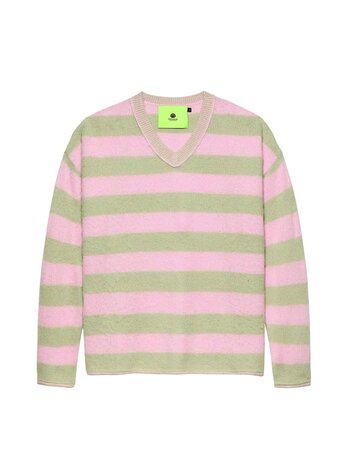 New Amsterdam Surf Association Straight Fit V-Neck Light Green Cradle Pink Stripes