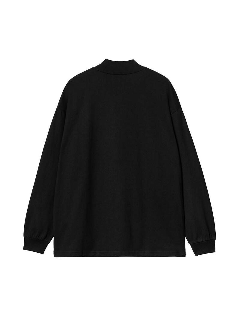 JACQUARD MOCK NECK LS TEE - BLACK