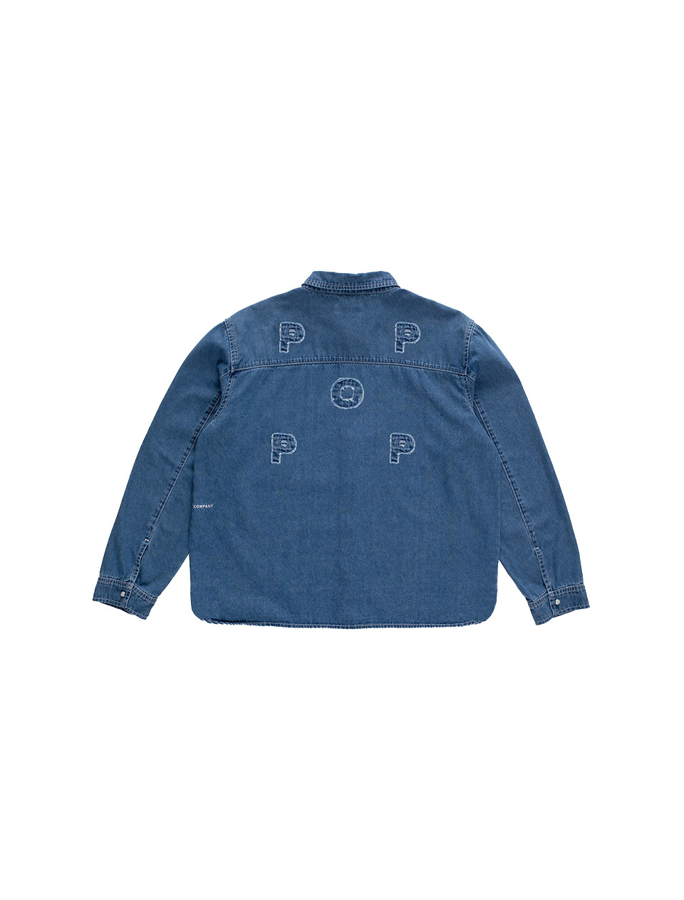 POP Trading Company Applique Logo Denim Shirt Rinsed Denim