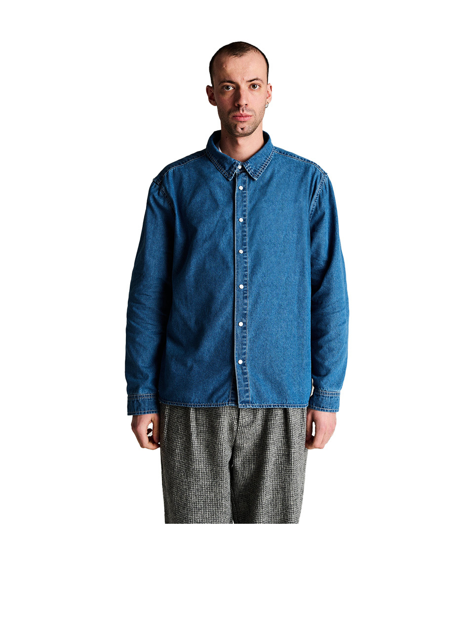 POP Trading Company Applique Logo Denim Shirt Rinsed Denim