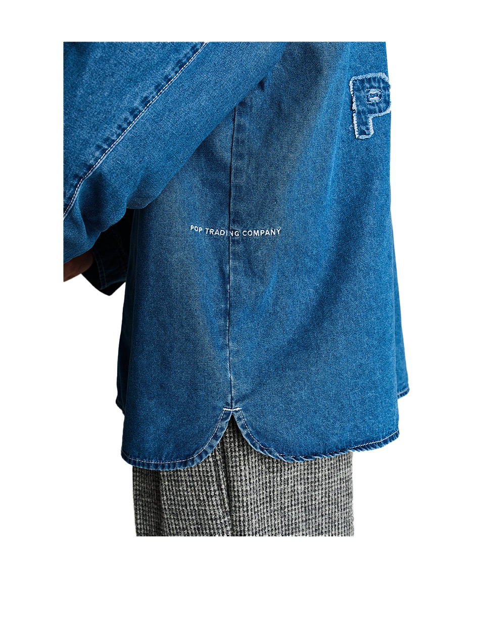 POP Trading Company Applique Logo Denim Shirt Rinsed Denim