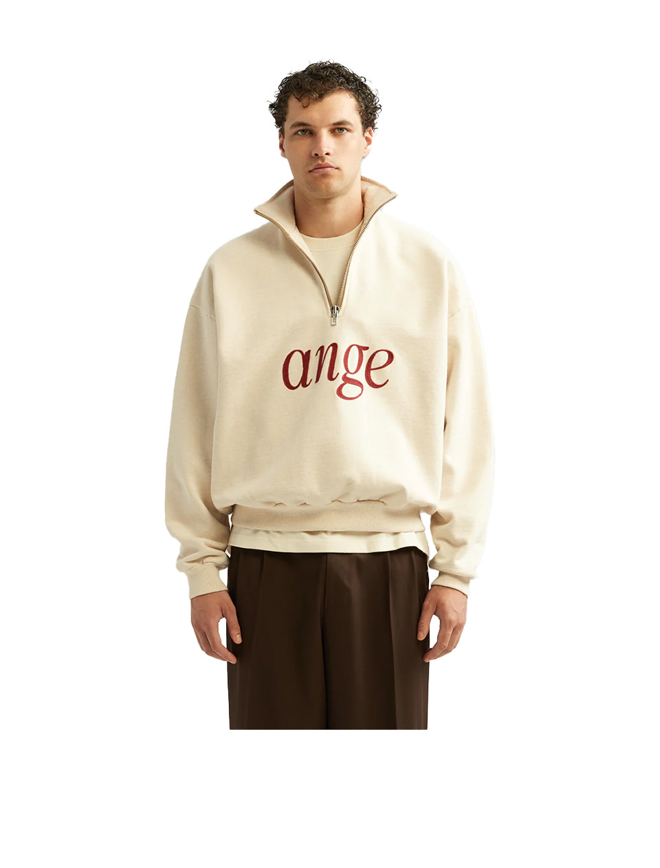 Ange Projects Zipped Roll Neck Sweater Oatmeal