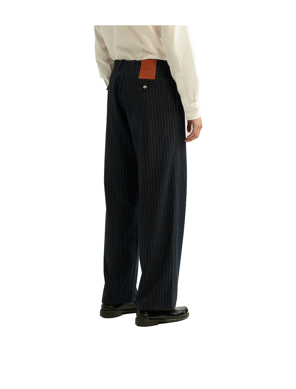 Ange Projects Pinstripe Wool Blend Trousers Navy