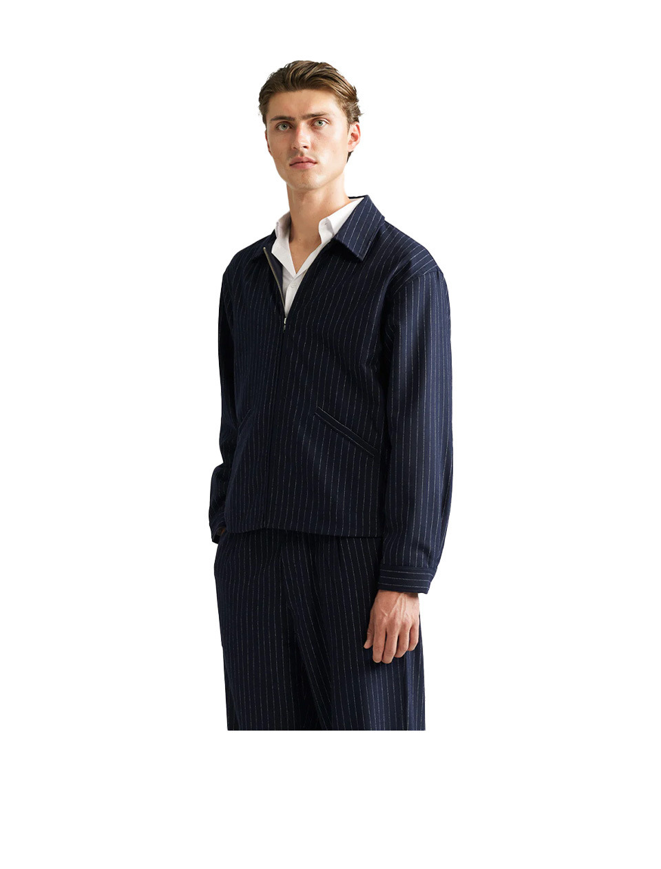 Ange Projects Pinstripe Wool Jacket Navy