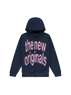 The New Originals Big Logo Zip Up Hoodie Navy Blue Pink
