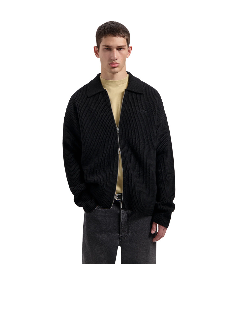 OLAF Knitted Zip Cardigan Black