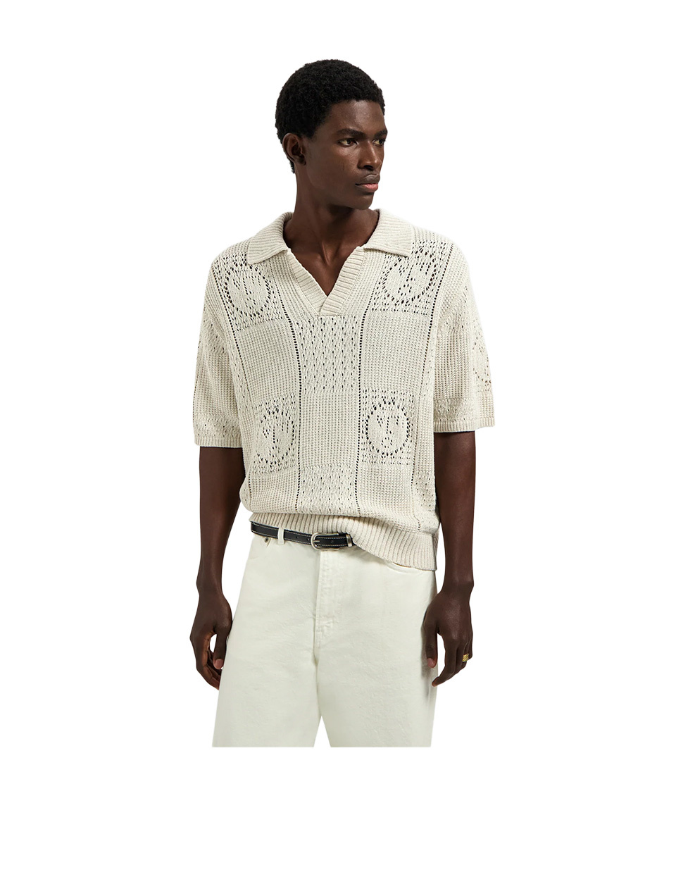 OLAF Face Logo Knit Polo Off White