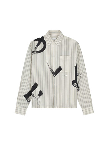 OLAF Brushstroke Logo Stripe LS Shirt Charcoal White