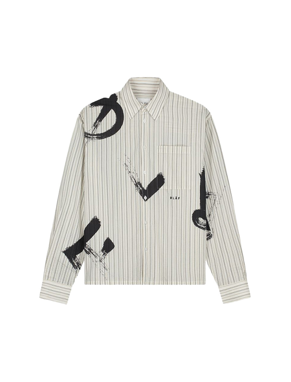 OLAF Brushstroke Logo Stripe LS Shirt Charcoal White